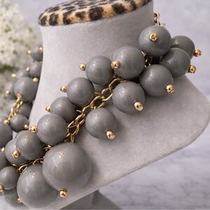 Vintage Chunky Gray Beaded Statement Necklace | Gold-Tone Chain Loose Choker